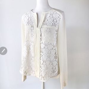 Rebecca Taylor cream silk lace blouse sheer